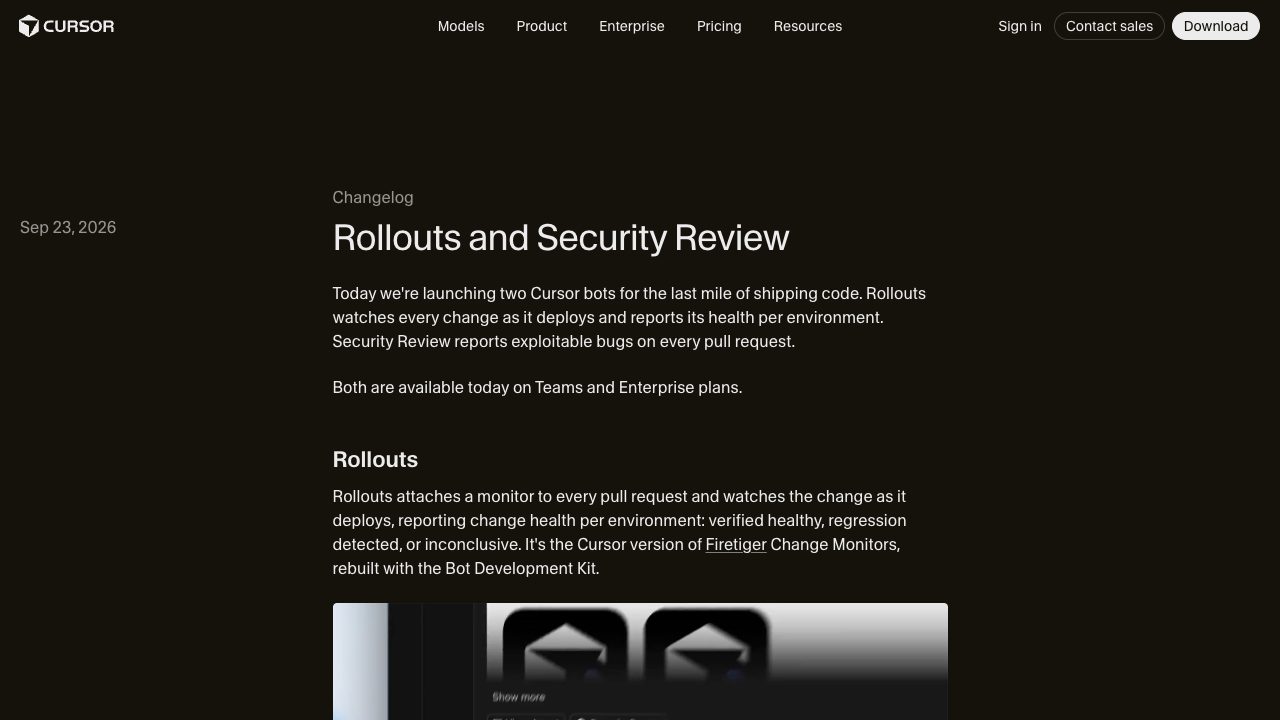 Cursor 변경 이력 Rollouts and Security Review