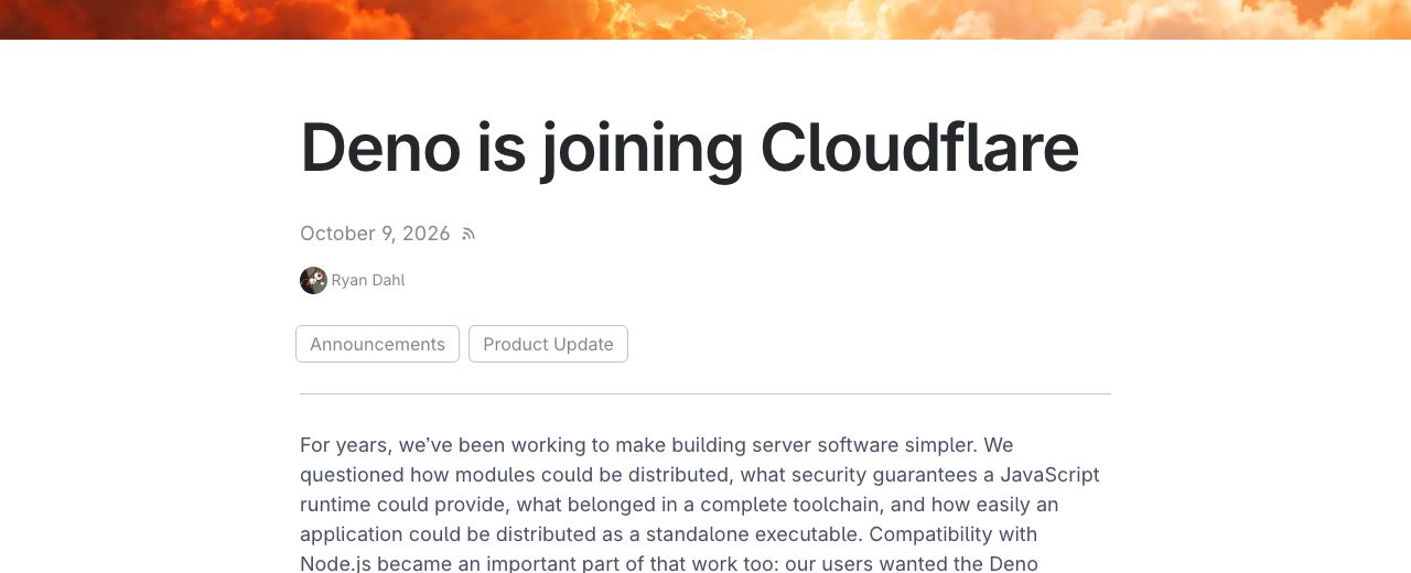 Deno 블로그 「Deno is joining Cloudflare」