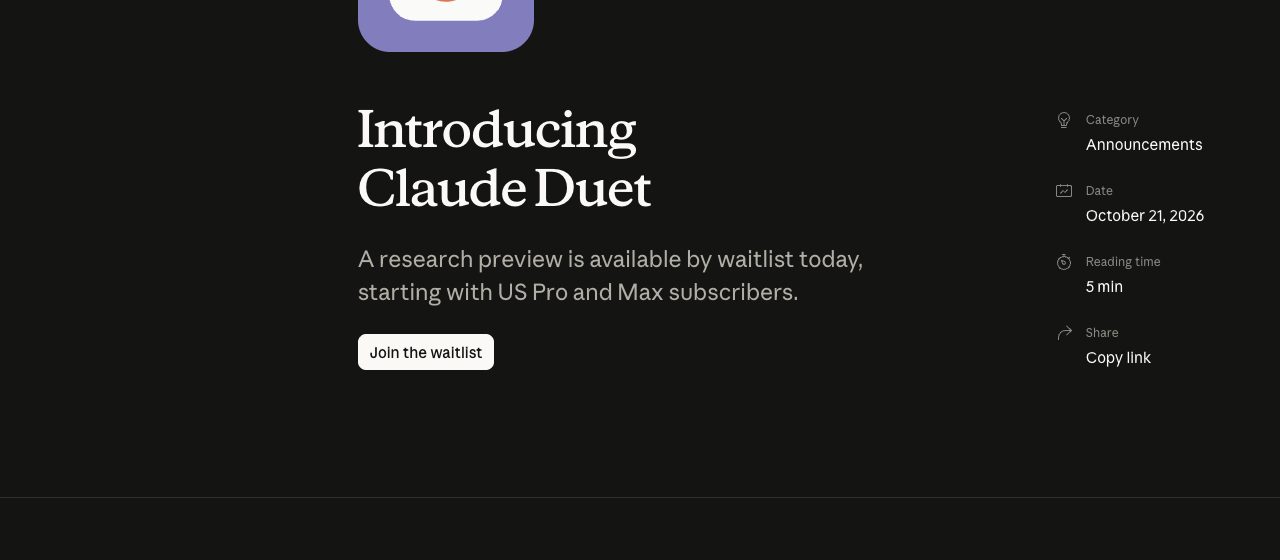 Claude 「Introducing Claude Duet」