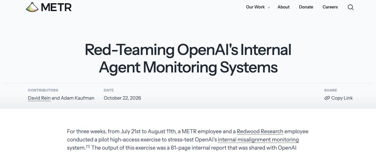 METR 「Red-Teaming OpenAI's Internal Agent Monitoring Systems」
