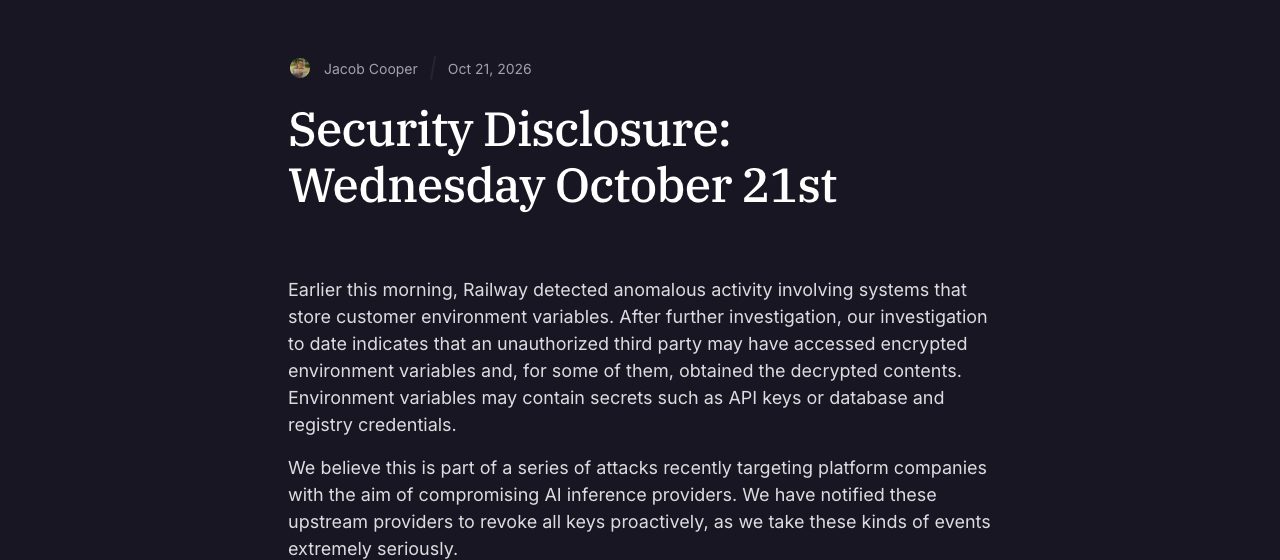 Railway 블로그 「Security Disclosure」